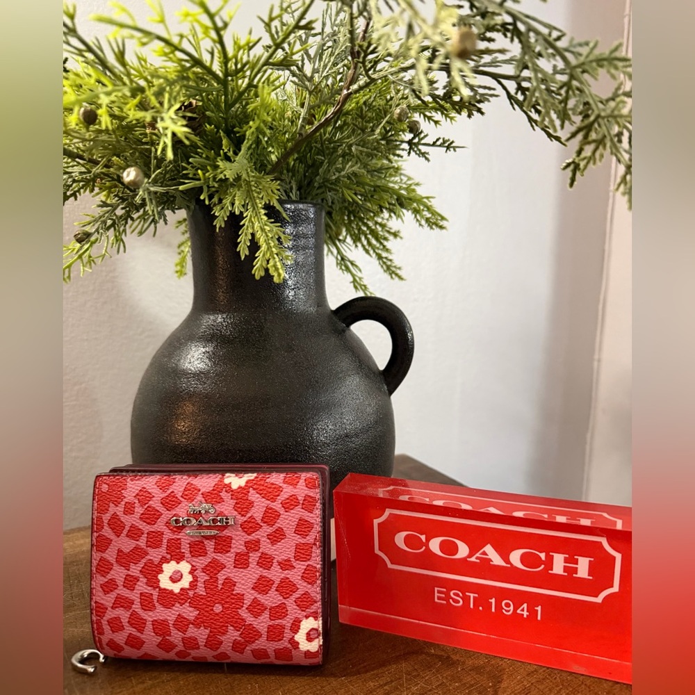 Coach Floral Red and Pink Snap Wallet